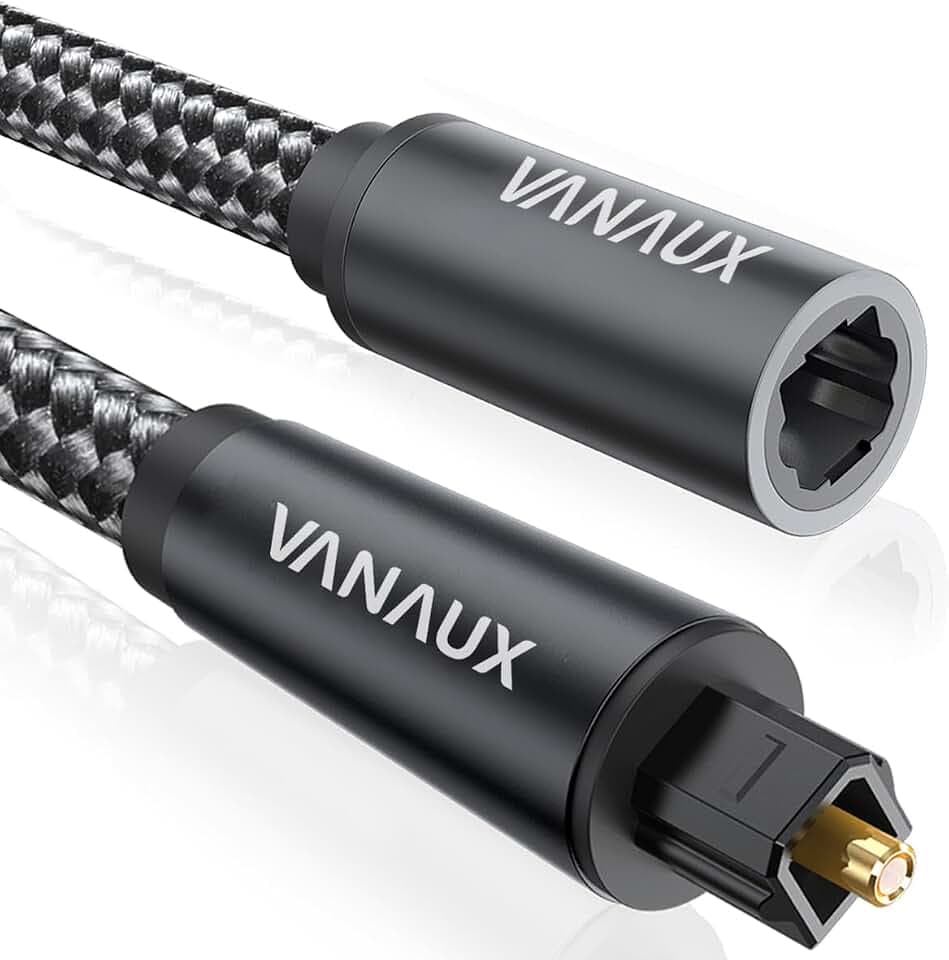 VANAUX Optical Extension Cable Digital Toslink Male to Female S/PDIF Cords Compatible with Home Theater, Sound Bar, TV, PS4, Xbox, PlayStation & More - Black (6.6ft/2m)