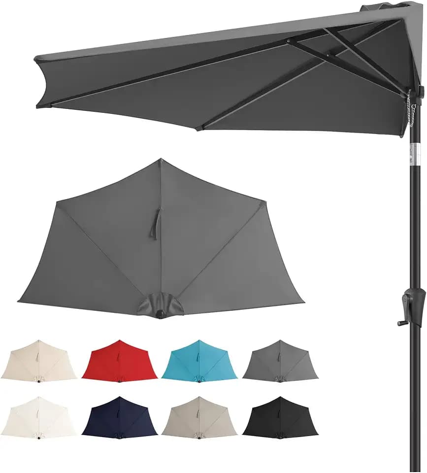 9 ft Half Patio Umbrella with Push Button Tilt, Anthracite