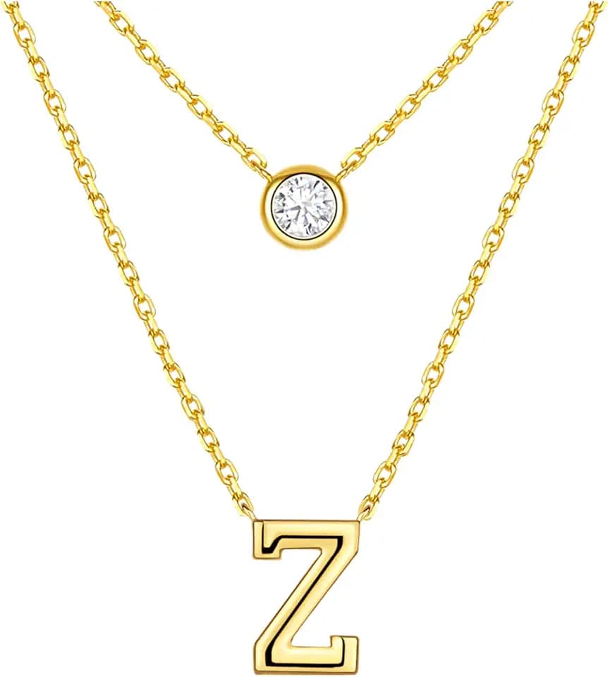 0.3 Carat Lab Grown Diamond Necklace for Women,Sterling Silver Gold-Plated Initial Letter Pendant Necklace,Double Layer Chain Necklace,Jewelry Gift for Women