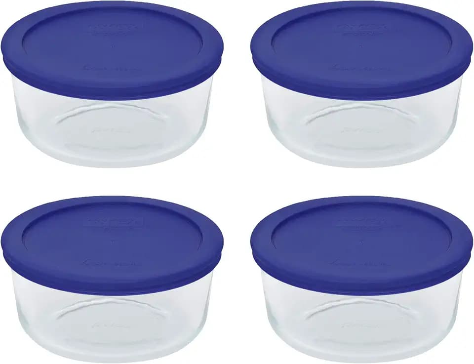 Pyrex 7201 (4-Cup) Glass Bowls & Cadet Blue Lids (4-Pack) - Made in USA