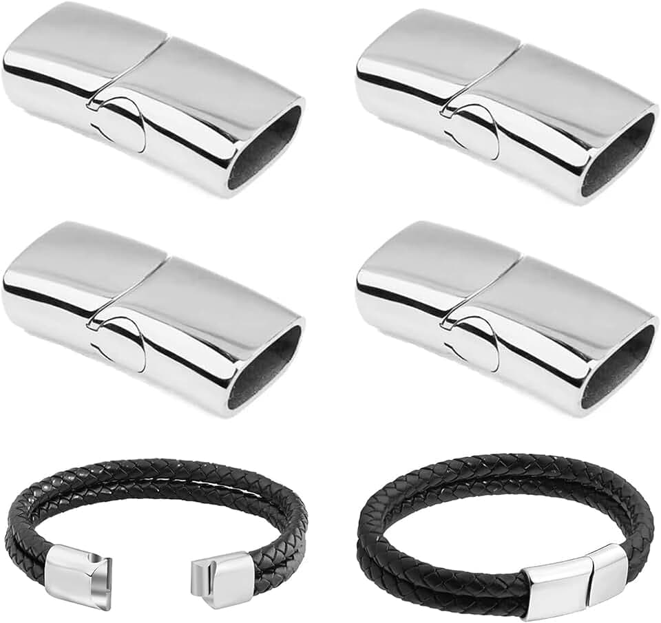 4 Stück Magnetverschlüsse aus Edelstahl, Verschluss für Armband, magnetisch, für DIY Lederband, Armband, Schmuckherstellung (12 x 6 mm)
