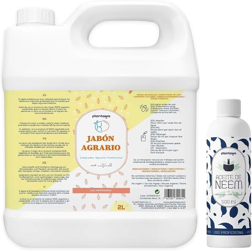 PLANTAWA Kaliumseife 2L + Neemöl 500ml | Reine und hochkonzentrierte Formel | Natürliche Lösung für die Pflege zu Hause | Vielseitig und vielseitig einsetzbar für drinnen und draußen