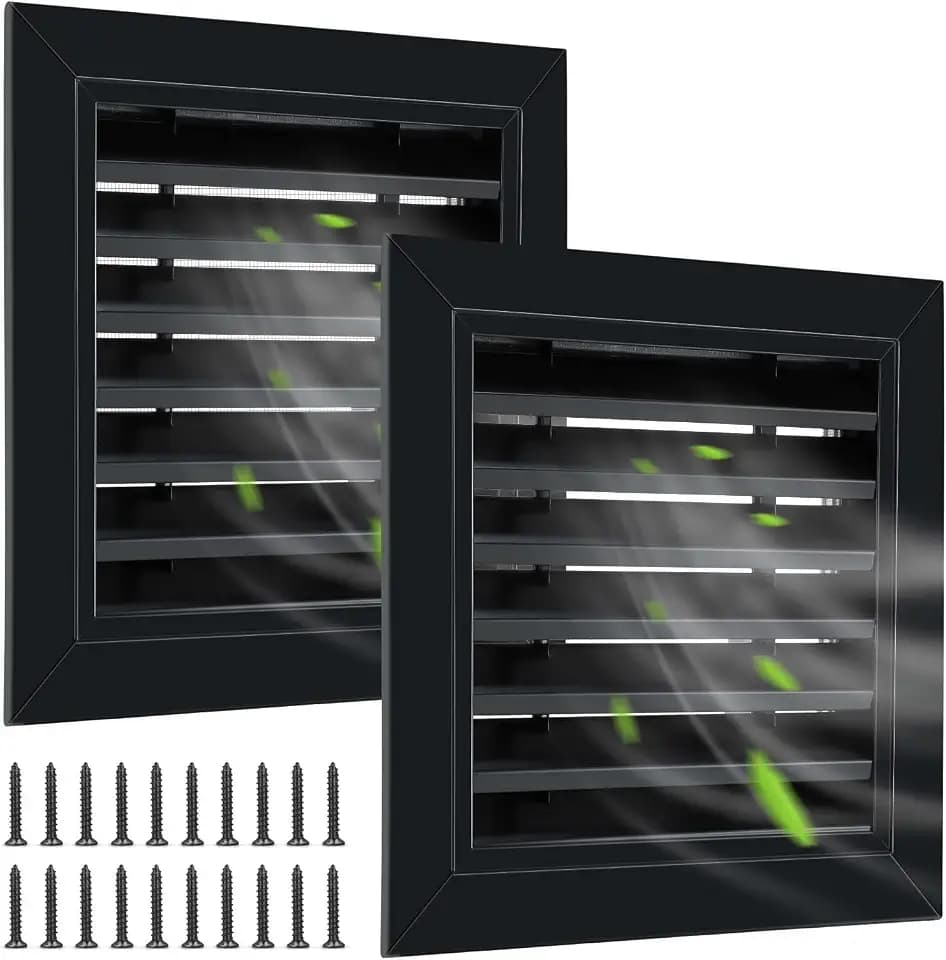 Gisafai 2 Pcs 12" x 12" Gable Vent Aluminum Alloy Wall Vents Shed Attic Vent with Screen Return Air Grill with Screws, for Ventilation Exterior Doors Wall House (Black)