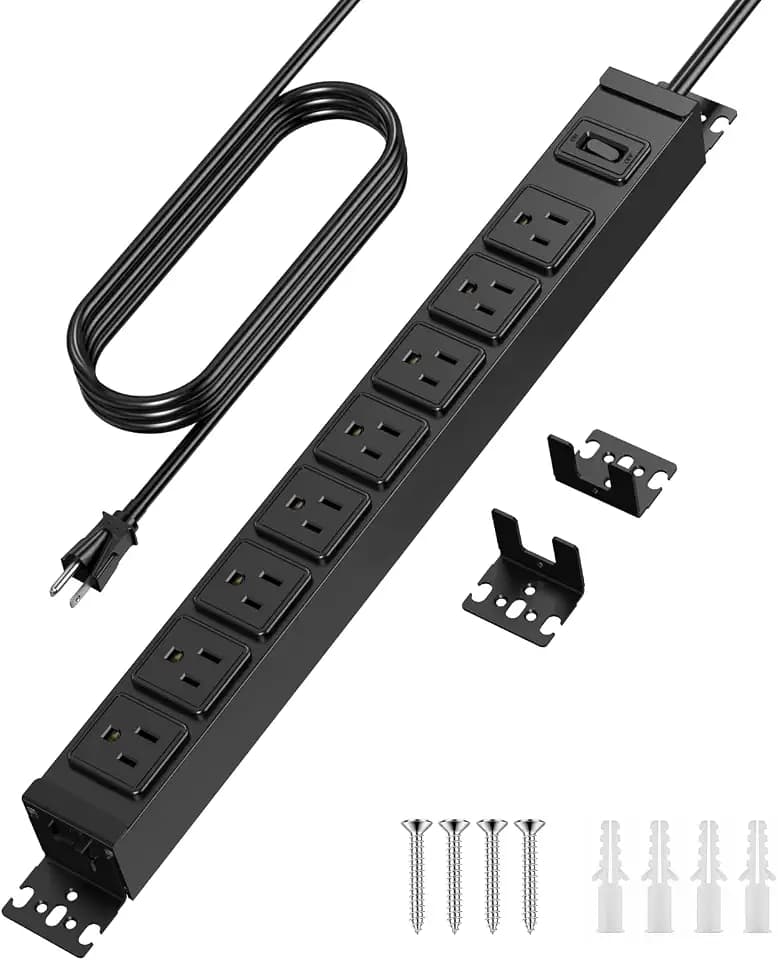 HHSOET Metal 360° Rotating 8 Outlet Mountable Power Strip, 15FT, Black, 2