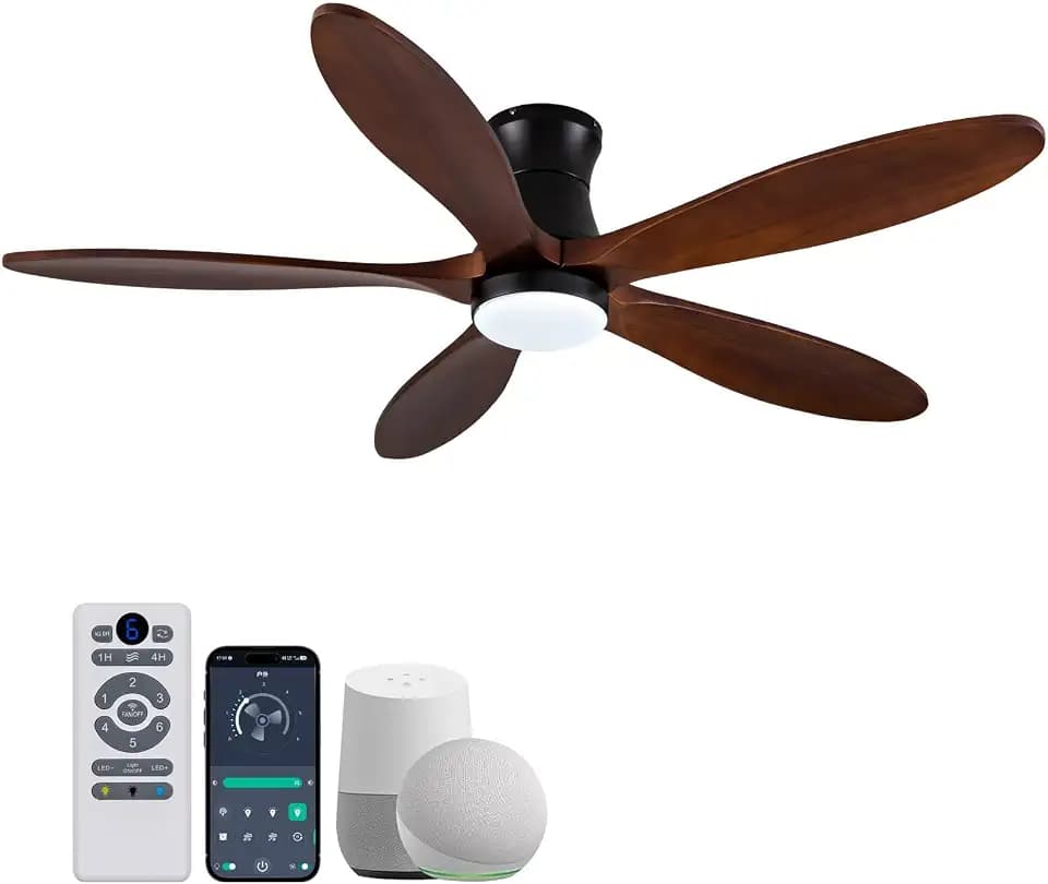 52 inch Smart Ceiling Fans with Lights Remote,5Wood Blades,Flush Mount
