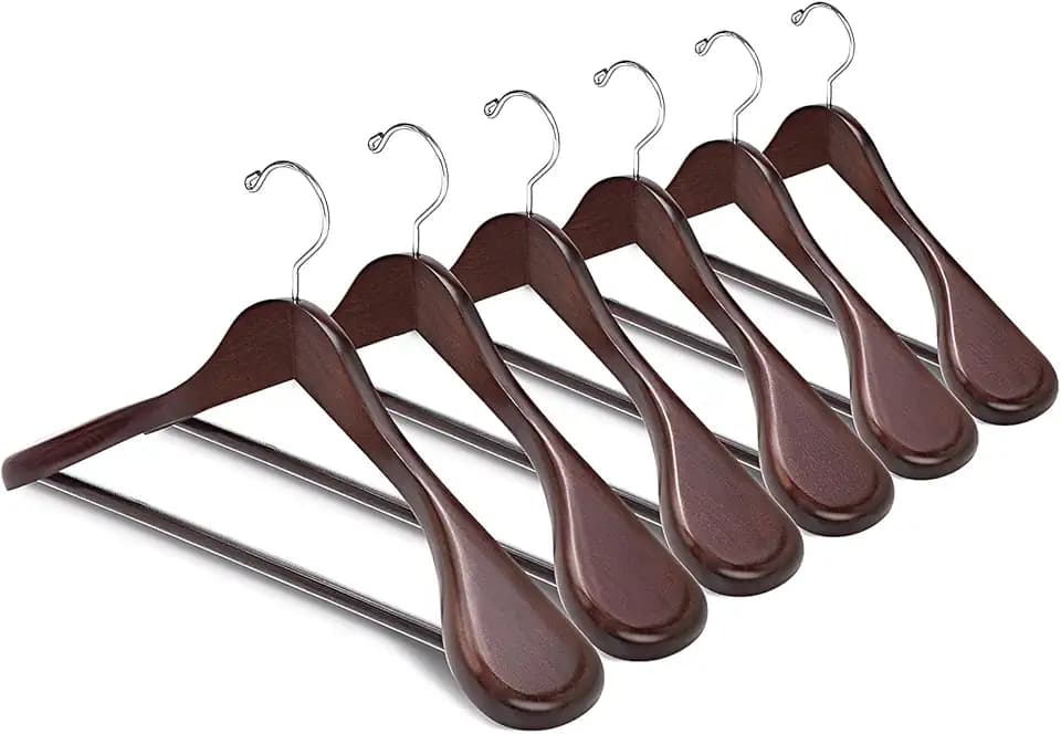 Amber Home 10 Stück 44,5cm Kleiderbügel aus Holz für Anzug, Retro | Breite Schultern(5,8cm), Rutschfest Stange für Hose, Aufhänger für Jacke, Mantel, Schwere Kleidung