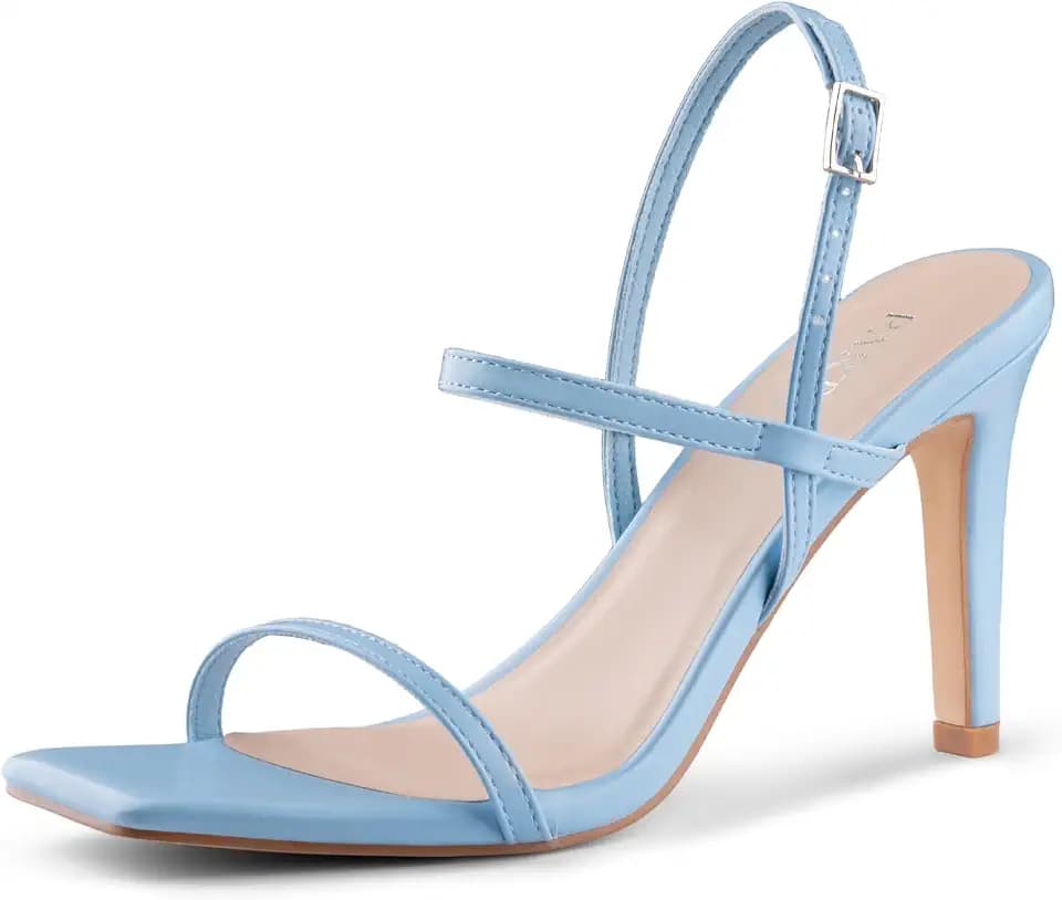 PARTY Women's Strappy High Heel Sandals Square Toe Ankle Strap