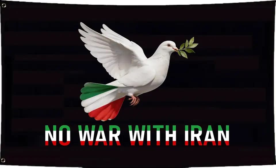 No War With Iran American Flag 3X5FT, Peace Iranian Flags, Vivid Color and Fade Proof,Canvas Header and Double Stitched with Brass Grommets, Indoor, Outdoor, Gifts. (Black, 3x5ft)