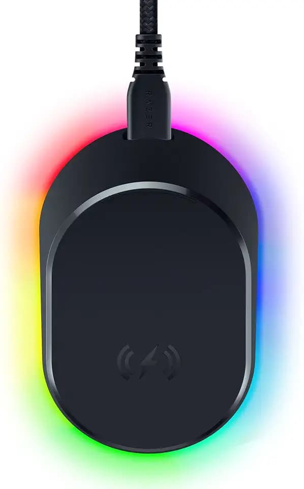 Razer Mouse Dock Pro mit kabellosem Ladepuck: magnetisches kabelloses Laden - Integrierter HyperPolling 8K Hz Transceiver - Anti-Rutsch-Basis - Chroma RGB-Beleuchtung - Klassisches Schwarz