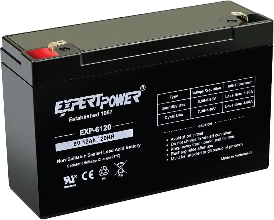 ExpertPower EXP6120 6V 12Ah - SLA AGM 6V Battery for Emergency Light, Deer Feeder, Solar Storage, Electric Scooters, 6 Volt Battery Rechargeable, Lead Acid Batteries Replacement (F1 Terminal)
