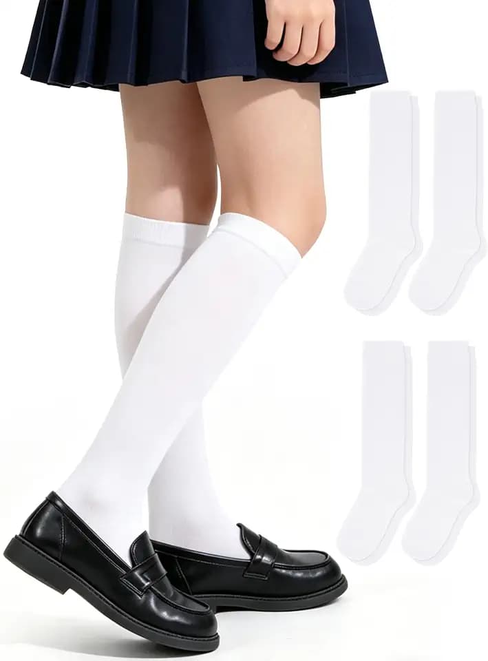 Knee High Socks for Girls Boys Kids, Cotton, Seamless, 4 Pairs