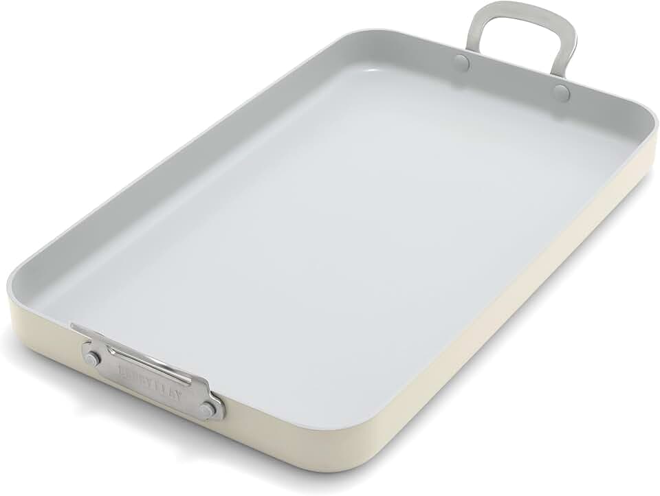 GreenPan x Bobby Flay 18" x 11" Nonstick Double Burner Griddle, PFAS-Free Ceramic Double Stovetop Skillet, Stainless Steel Handles, Dual-Use Cooking, Easy Clean Dishwasher & Oven Safe Pan, Cream