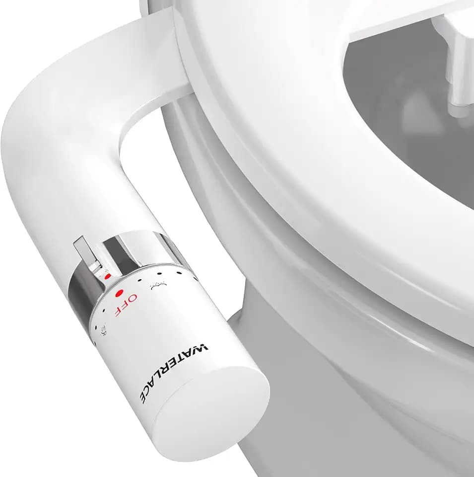 WATERLACE Bidet Attachment for Toilet Seat Sprayer - Non Electric Dual Nozzle with Cold Water - Self Cleaning Toilets Bathroom Spray for Butt Wash - Easy Slim Adjustable Pressure Control Rv Bidets