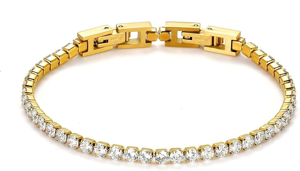 JewelryWe Schmuck Damen Tennis Armband Fußkettchen Edelstahl Zirkonia Tennisarmband Armktte Fußkette abnehmbar Freundschaftsarmband Armreifen für Frauen Mädchen