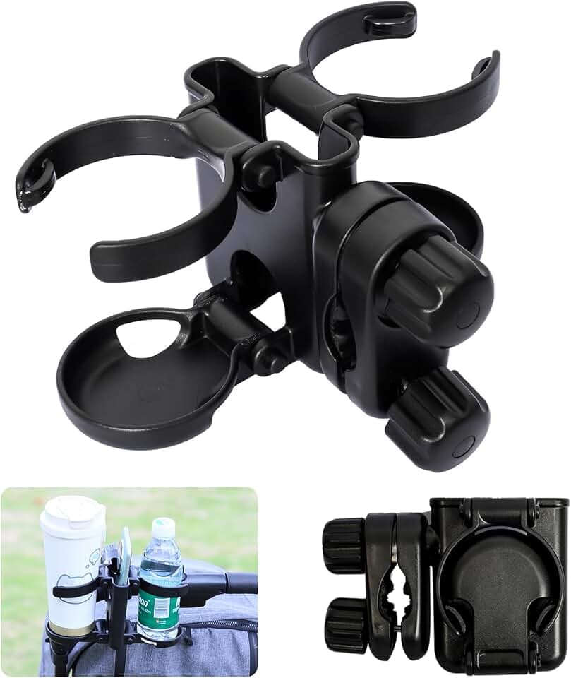 3-in-1 Getränkehalter für Kinderwagen mit Handyhalter, Faltbar 360° Drehbar