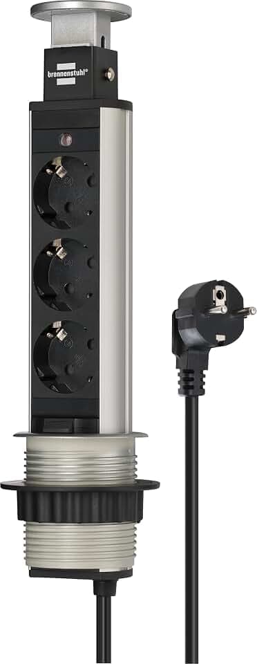 Brennenstuhl Tower Power, Tischsteckdosenleiste 3-Fach, 2m