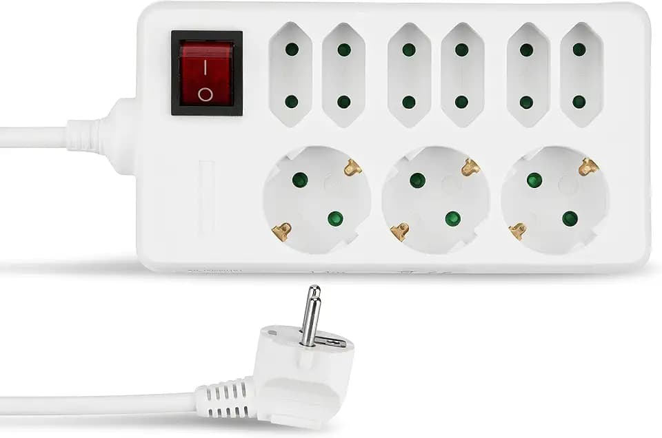 REV Steckdosenleiste mit Schalter 9-Fach, 6X Euro, 3X Schuko, 1,4m, 3500W