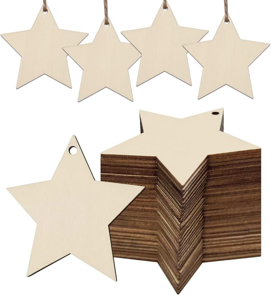 150 x Holzsterne mit Loch, 5cm Sterne zum Basteln, Holzsterne Deko