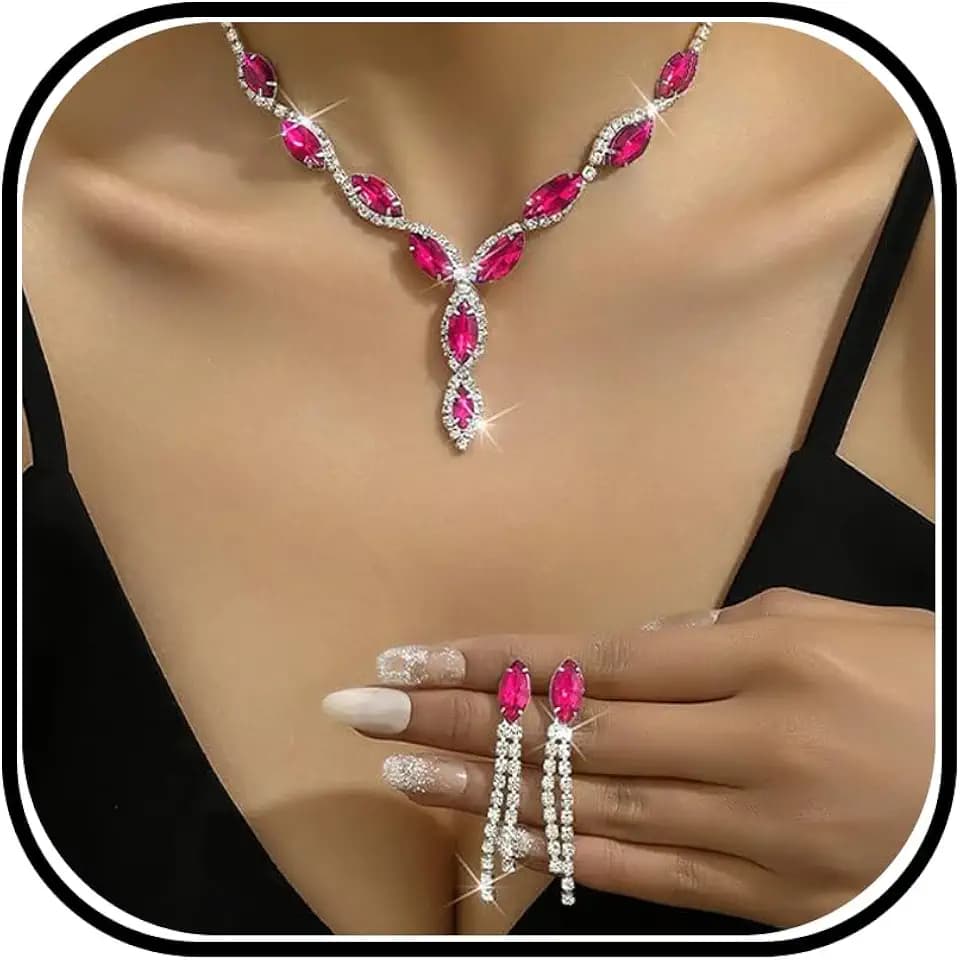Frodete Silver Prom Jewelry Set Costume Jewelry for Women Rhinestone Necklace Earrings Sets Formal Prom Dress Accessories Wedding Sets for Brides Bridesmaid Guest