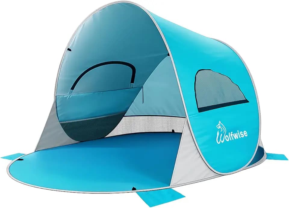Wolfwise Pop up Beach Tent Sun Shelter with UPF50+ UV Protection, Instant Easy Setup Popup Beach Shade Canopy for 3 Person, Portable & Foldable with Carring Bag, 87 ×57×47 in, Blue