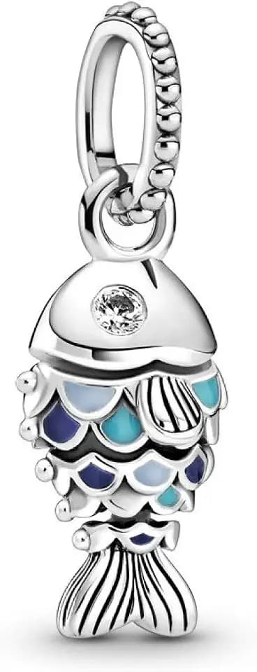PANDORA Charm Anhänger Moments Fisch silber, blau Emaille, Zirkonia 799428C01