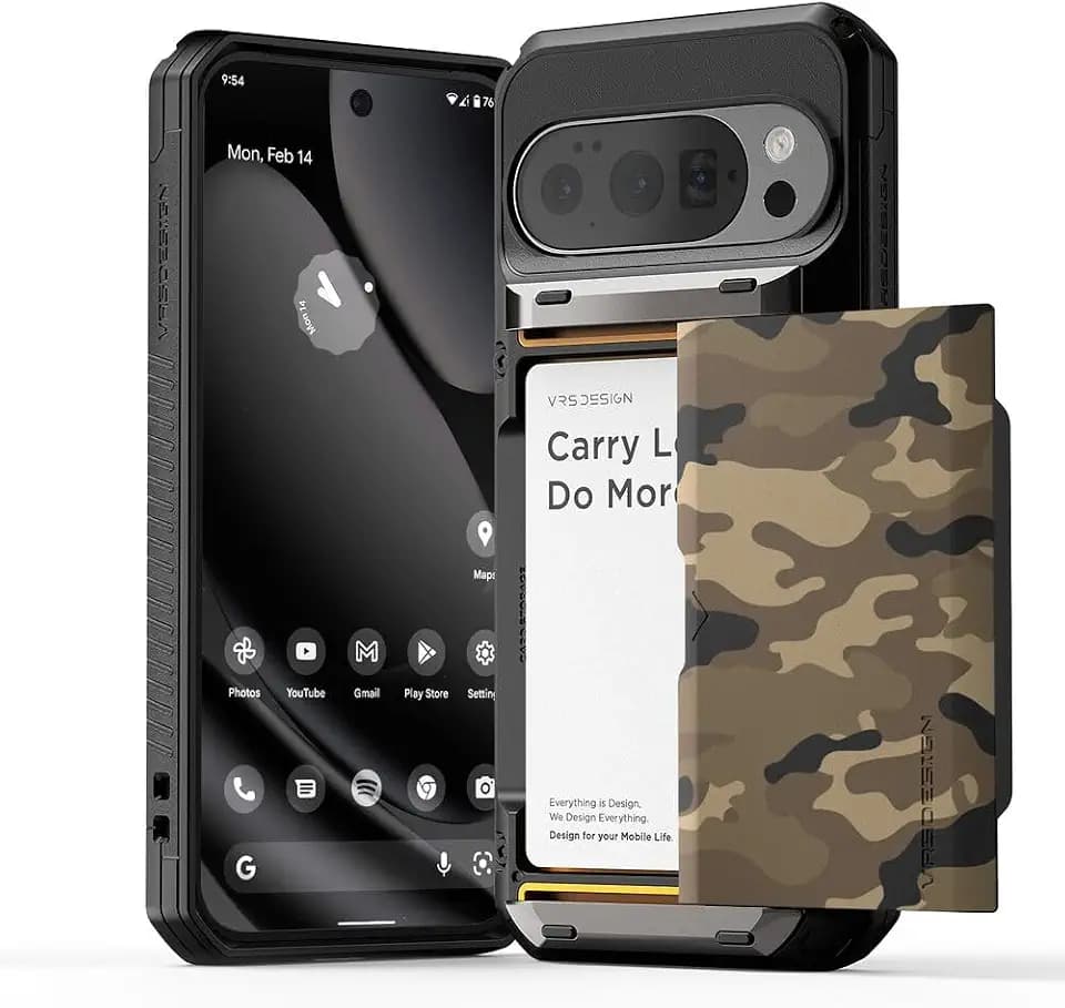 VRS DESIGN Damda Glide Pro for Pixel 10 / Pixel 10 Pro (2025) – Rugged Wallet Case with Sturdy Semi Auto Card Holder [4 Cards] Protective Phone Cover (Brave Khaki)