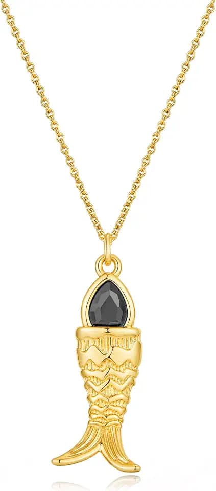 YUJIE Dainty Fish Necklace for Women Lovely Fish Charm with Black Stone Necklace Fashion Beach Jewelry