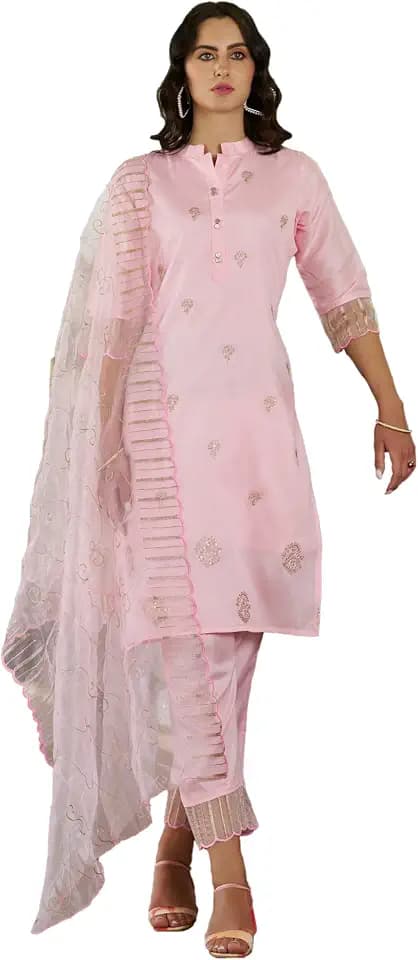 VredeVogel Damen Kurta aus Seidenmischgewebe, bestickt, mit Hose und Dupatta-Set