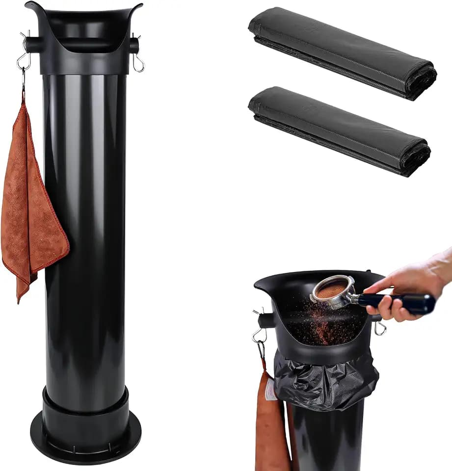 Knock Box for Espresso Grounds, 18L Floor Standing Grounds Bucket with Towel and Garbage Bags for Barista Coffee Shop Bar,Coffee Knock Box for Barista Shop Bar (A)