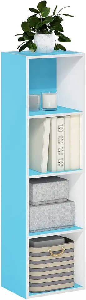 Furinno PASIR 4-stöckiges offenes Bücherregal, Hellblau/Weiß