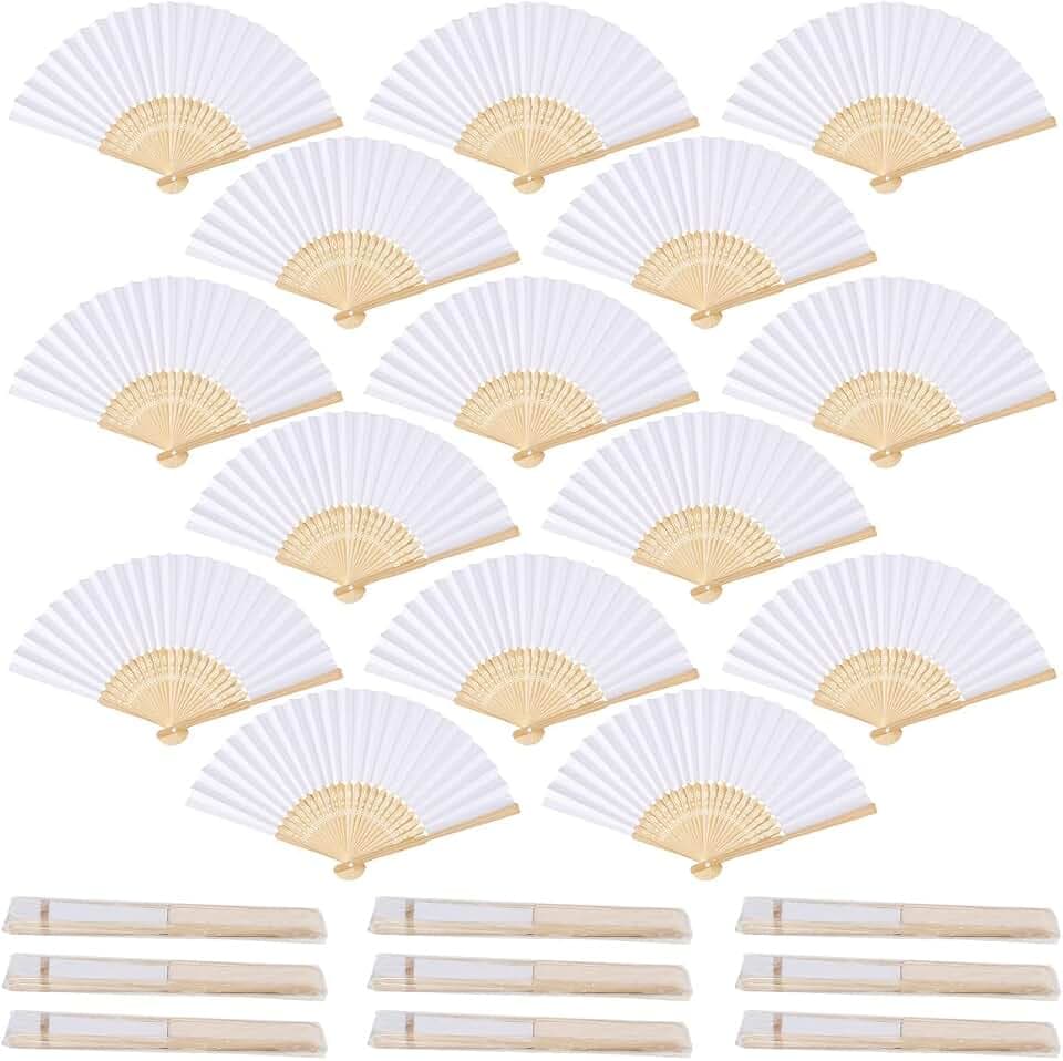 iZoeL 24 STK Handfächer Hochzeit Papierfächer Fächer Gastgeschenk Weiß