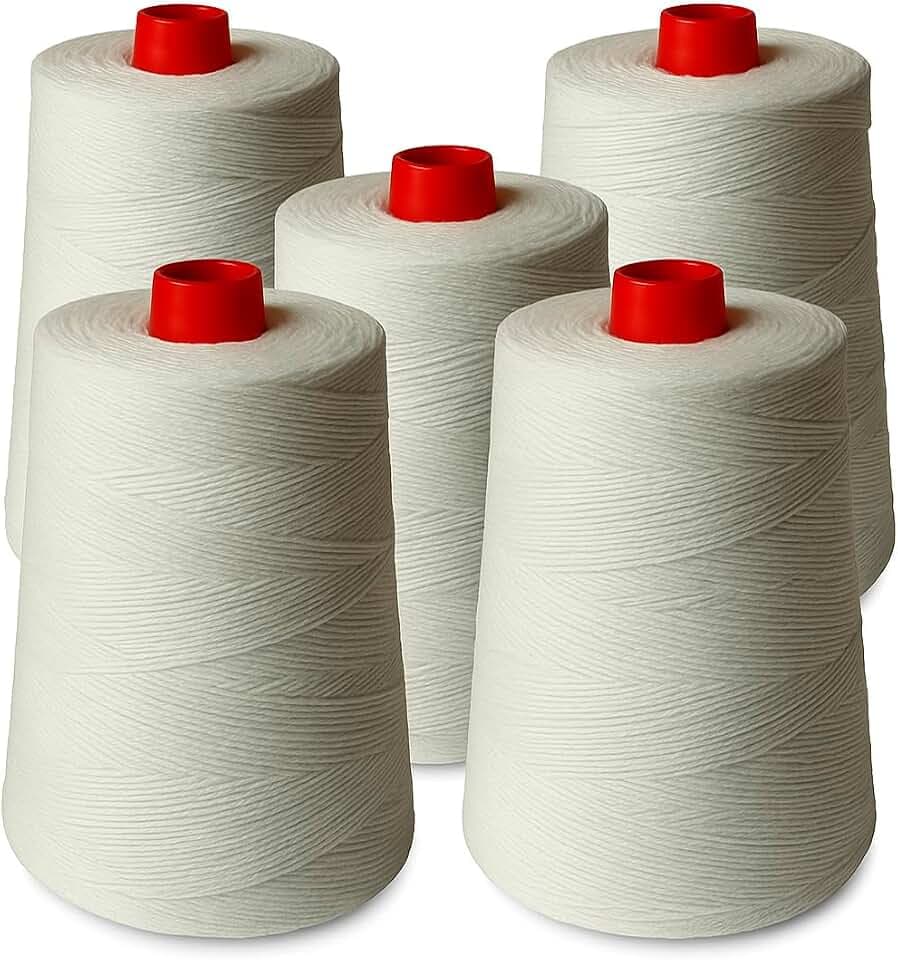 High Resistance Polyester Thread Bobbins for Sack Sewing Machines-5 units pack-for Raffia Sacks-Paper Sacks-Jute Sacks-Thread for Portable Sealing Machines for Sacks and Bags-White Color