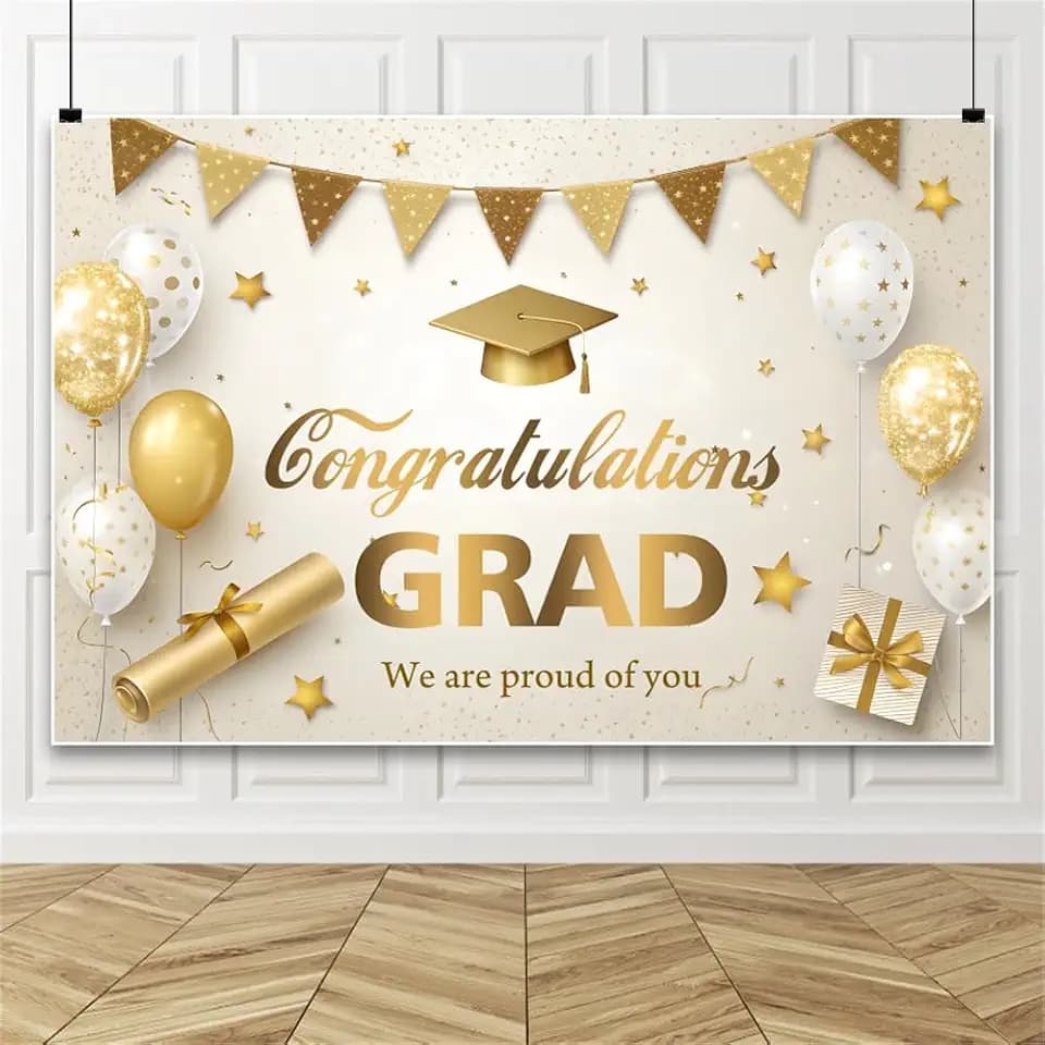 2026 Graduation Gold Backdrop Banner 10x8FT Class of 2026 Student Congrats Grad Photography Backdrop Shining Balloon Gift Background for Graduation Celebration Party Decoration Supplies Photo Prop