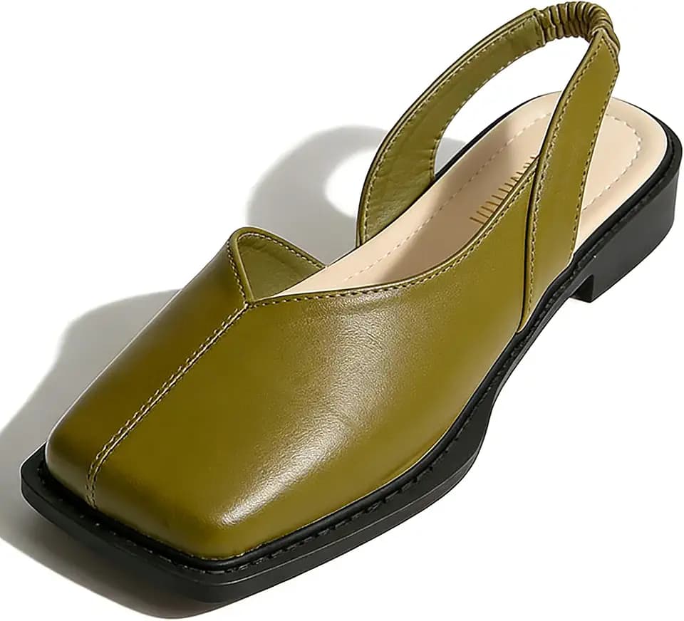 Fashion Square Toe Low Chunky Heeled Sandals For Women Comfort Slip On Back Elastic Strap Flat Slide Sandals Daily Casual Summer Vacation Travel