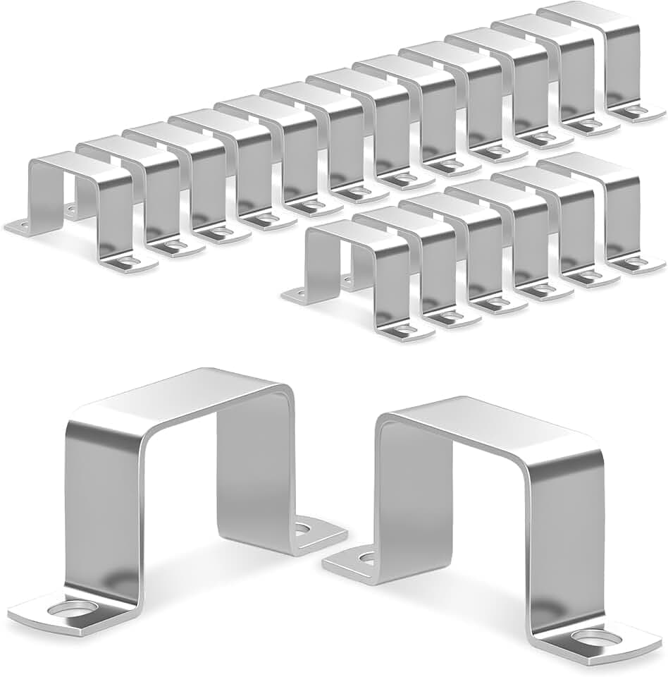 20 Stück Quadratrohrschelle 304 Edelstahl Vierkantrohr Rohrschellen 20 × 20 mm Vierkantrohrschelle U Schelle Winkel Schellen Eckig für Haustüren Fenstern Wasserversorgung und Anderen Rohrleitun
