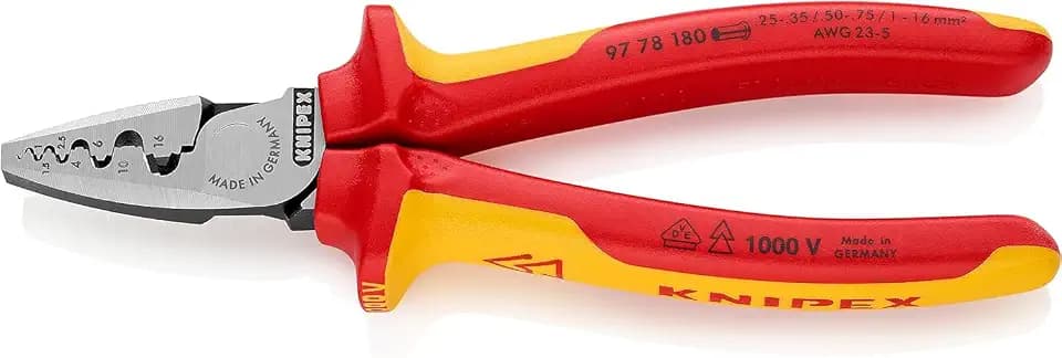 KNIPEX Crimpzange, VDE-geprüft 180 mm, 97 78 180 | Geeignet für Aderendhülsen isoliert mit Mehrkomponenten-Hüllen