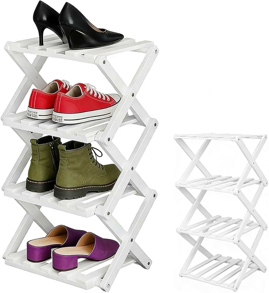 Vertikales Schuhregal klein, 3 Ebenen, tragbar, zusammenklappbar, ohne Installation, freistehendes Schuhregal freistehendes Regal für Korridore, Schlafzimmer, Wohnzimmer, Ecke und kleine Räume(4)