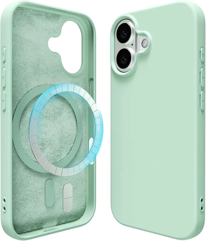 oakxco Silicone Case for iPhone 17 Compatible with Magsafe Magnetic Wireless Charging, Slim Thin Soft Rubber Gel with Magnet, Matte TPU Mag Cover for Women Men, Mint Green