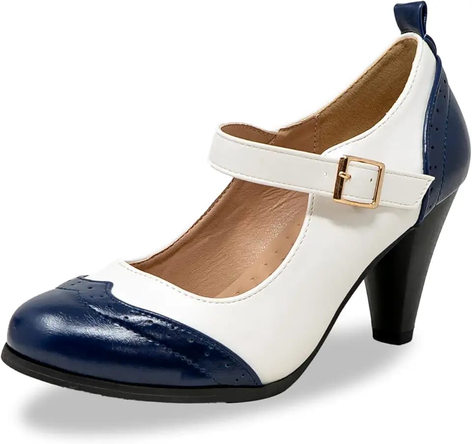 Chase & Chloe Women's Round Toe Two Tone Mary Jane Pumps
