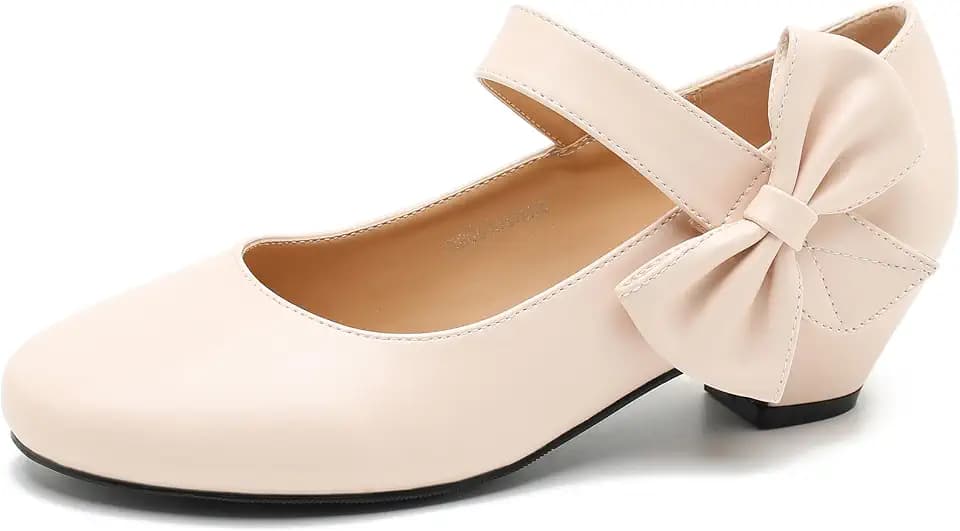 Women's Bow Mary Jane Dress Pumps, Low Block Heel with Bow, Side Bowknot, Round Toe Wedding Shoes