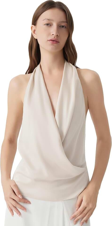 SUUKSESS Women Silk Satin Tank Tops Sexy Backless Halter Neck Top Summer Sleeveless Shirts