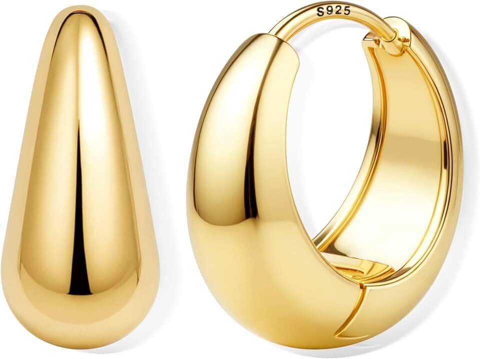 FIOROYAL 925 Silber Creolen Ohrringe Gold für Damen,Chunky Hypoallergene