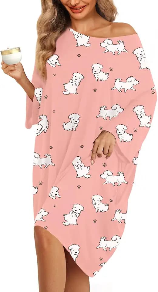 KFUBUO Damen-Nachthemd in Übergröße, lockeres Schlafshirt mit kurzen Ärmeln und Tasche, passend für S–5XL