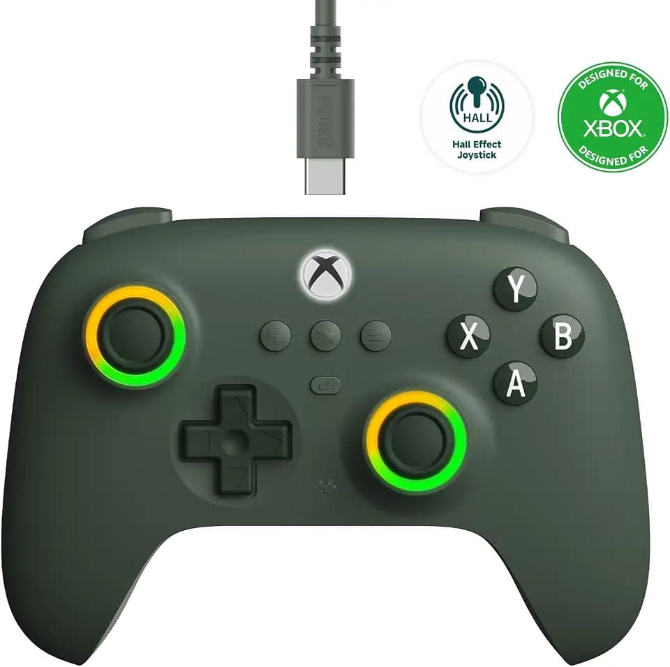 8BitDo Ultimate C Wired Controller for Xbox with Hall Effect Joysticks and Triggers, RGB Lighting Fire Ring, Compatible with Xbox Series X|S, Xbox One, Windows 10/11- Officially Licensed (Dark Green)