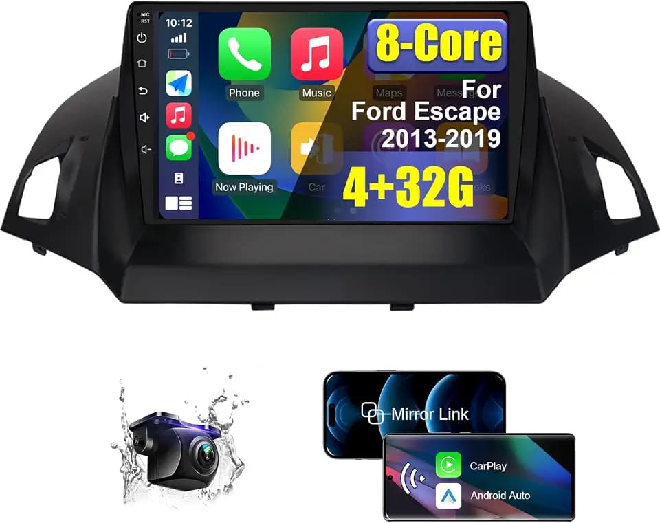 Upgraded Android 14 8 Core Car Radio Stereo for Ford Escape 2013-2019 4+32G | Wireless CarPlay & Android Auto | 9 inch Ultra HD Touchscreen | 1080P Backup Camera AM/FM/RDS SWC