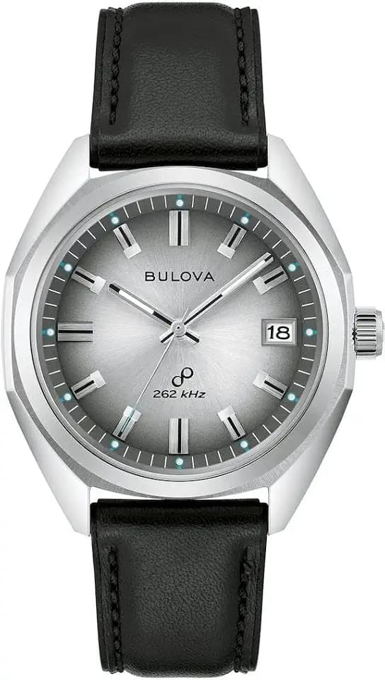 Bulova Herren Armbanduhr Jet Star mit schwarzem Lederarmband, Gehäusedurchmesser: 40 mm, 96B414