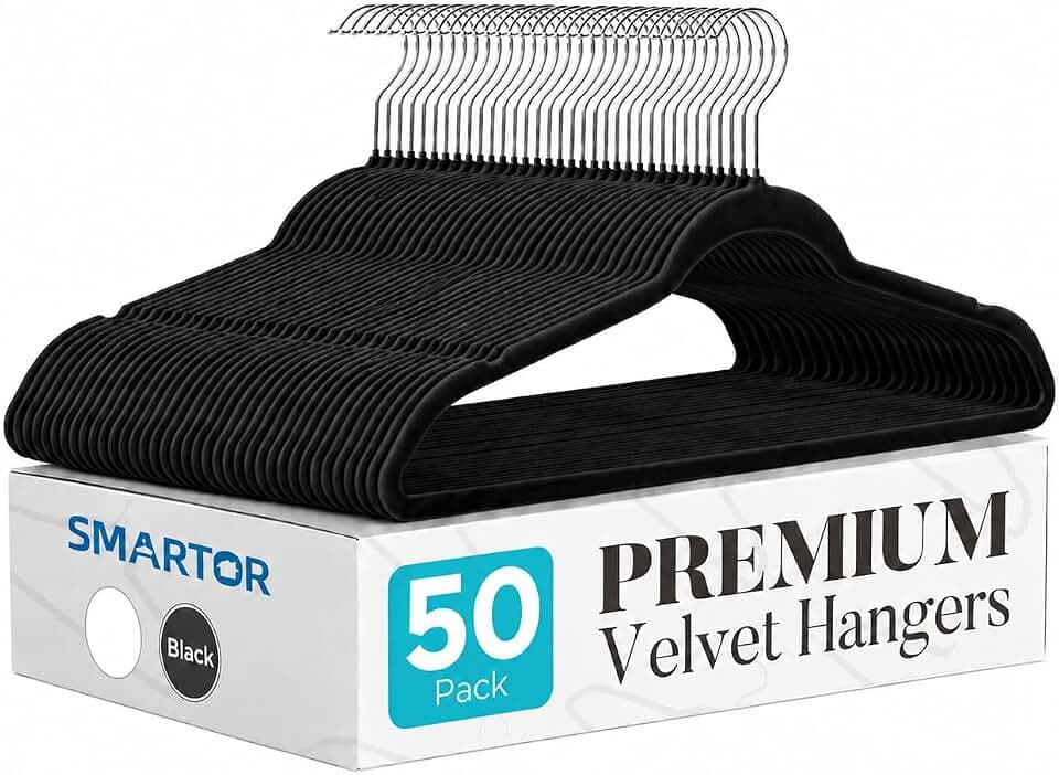 Smartor Black Velvet Hangers 50 Pack, Non Slip Space-Saving Clothes Hangers