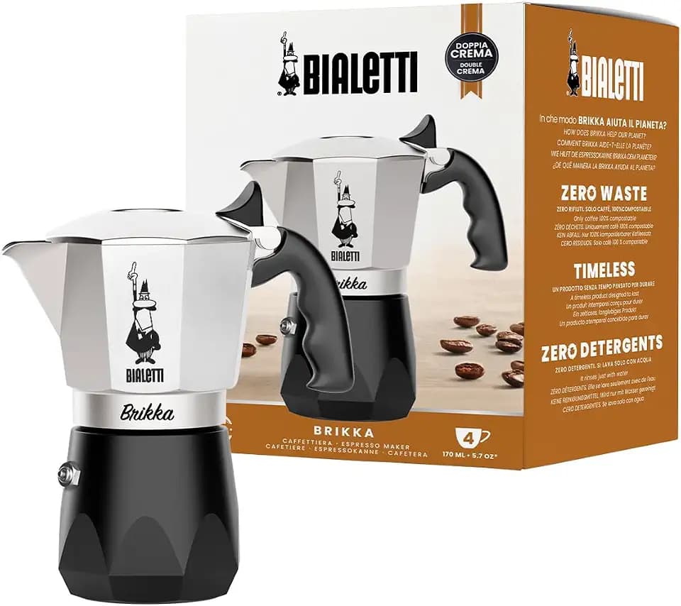 Bialetti New Brikka, Moka-Kanne, die einzige Herdkaffeemaschine, die in der Lage ist, einen Cremereichen Espresso Zuzubereiten, 4 Tassen, Aluminium, Rot