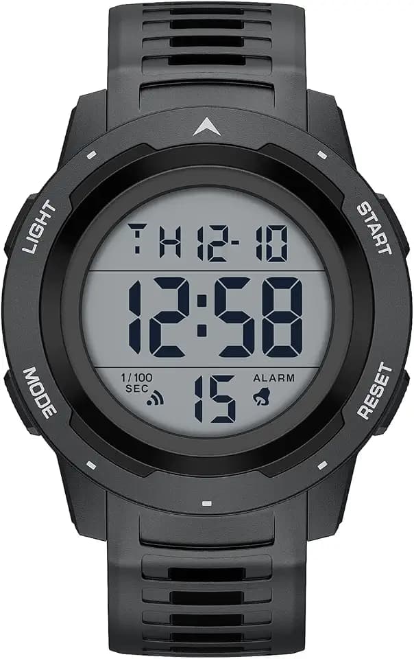 GOLDEN HOUR Mens Waterproof Digital Sport Watches Wide Screen Easy Read Display Military Style with Rubber Strap
