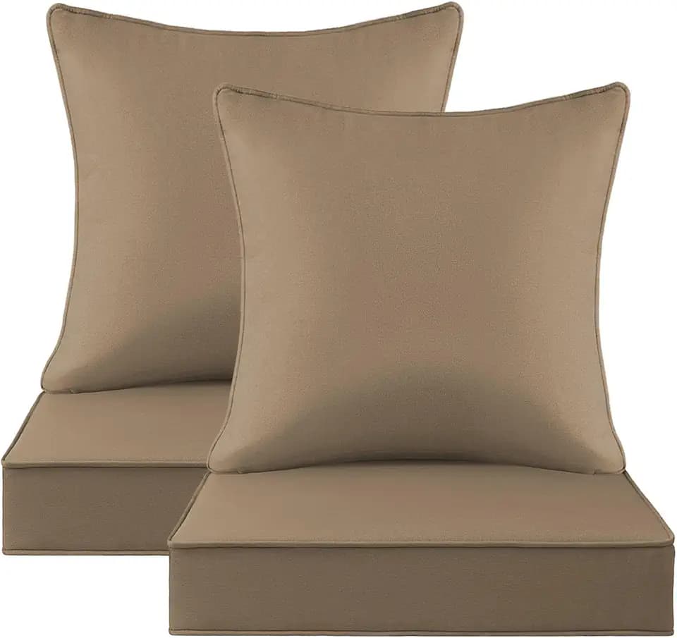 Sunbrella Outdoor Deep Seat & Back Cushion Set (2-Pack), 24 x 24 Inch Water Repellent and Fade Resistant Patio Furniture with Removable Cover for Outside Sofa Couch, Canvas Camel